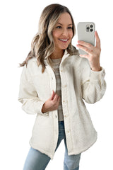 White Solid Color Quilted Sherpa Patchwork Button Up Shacket Jackets JT's Designer Fashion