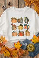 Beige Thanksgiving Pumpkin Print Drop Shoulder Sweatshirt Beige 50%Polyester+50%Cotton Graphic Sweatshirts JT's Designer Fashion