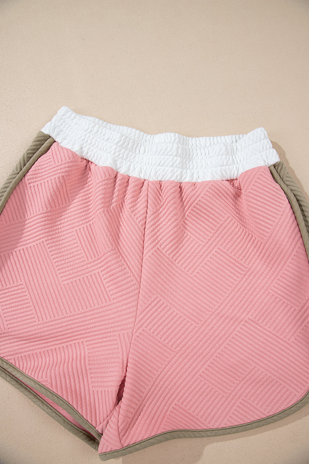 Pink Textured Colorblock Patchwork Tee Two Piece Shorts Set Short Sets JT's Designer Fashion