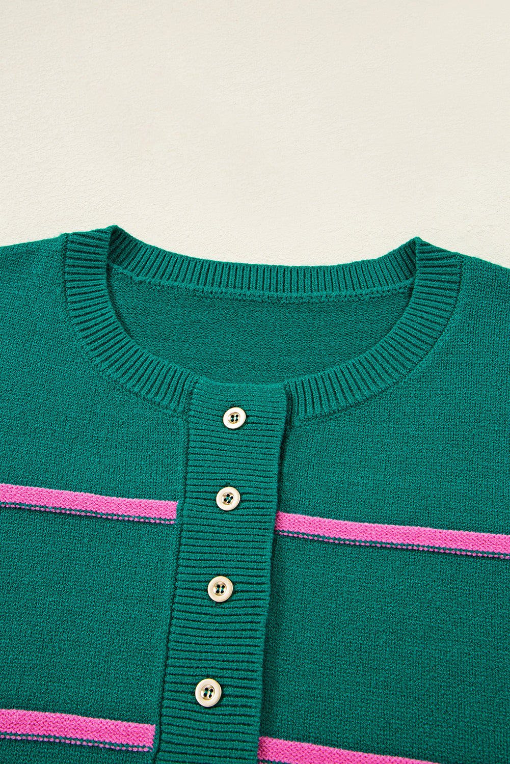 Green Stripe Half Buttons Drop Shoulder Oversized Sweater Sweaters JT's Designer Fashion