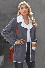 Gray Lapel Collar Button Fleece Jacket Jackets JT's Designer Fashion