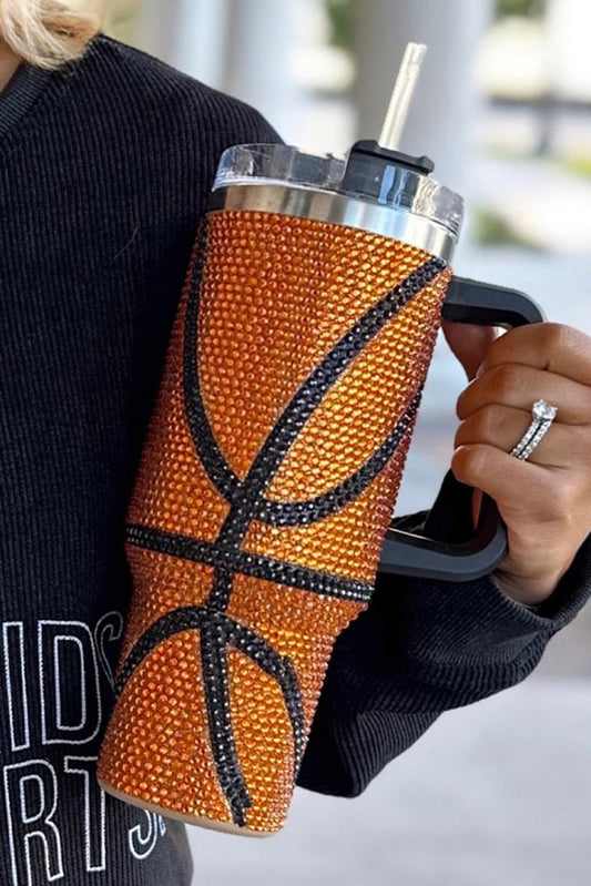 Chestnut Game Day Basketball Rhinestone Studded 40 Oz Tumbler Tumblers JT's Designer Fashion