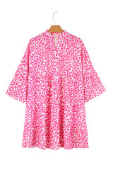 Bright Pink Leopard Printed Long Sleeve Buttoned Front Mini Dress Mini Dresses JT's Designer Fashion