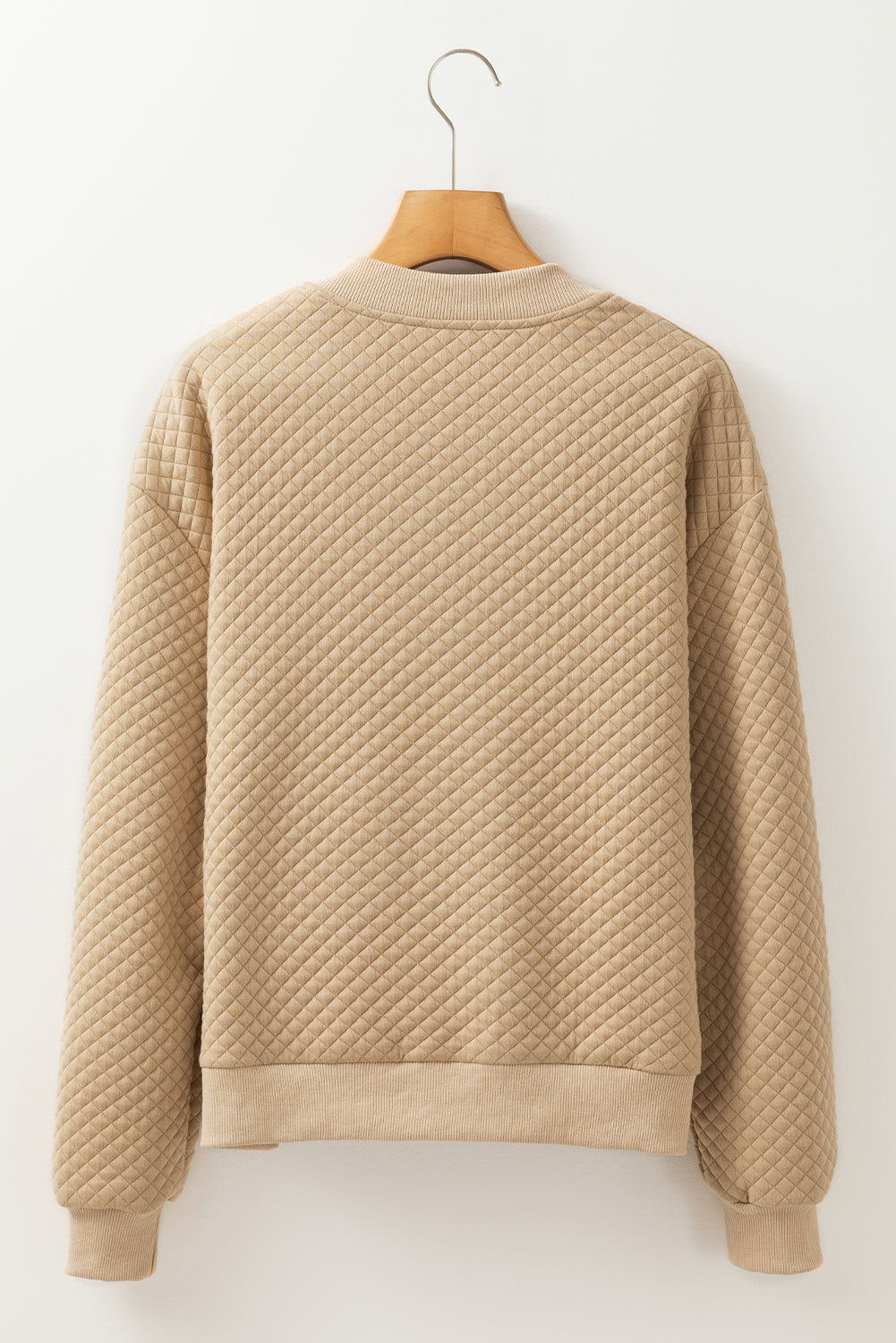 Pale Khaki Solid Geometric Textured Baseball Collar Jacket Jackets JT's Designer Fashion