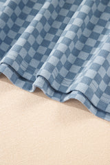 Sky Blue Checkerboard Long Sleeve Pullover and Shorts Set Short Sets JT's Designer Fashion