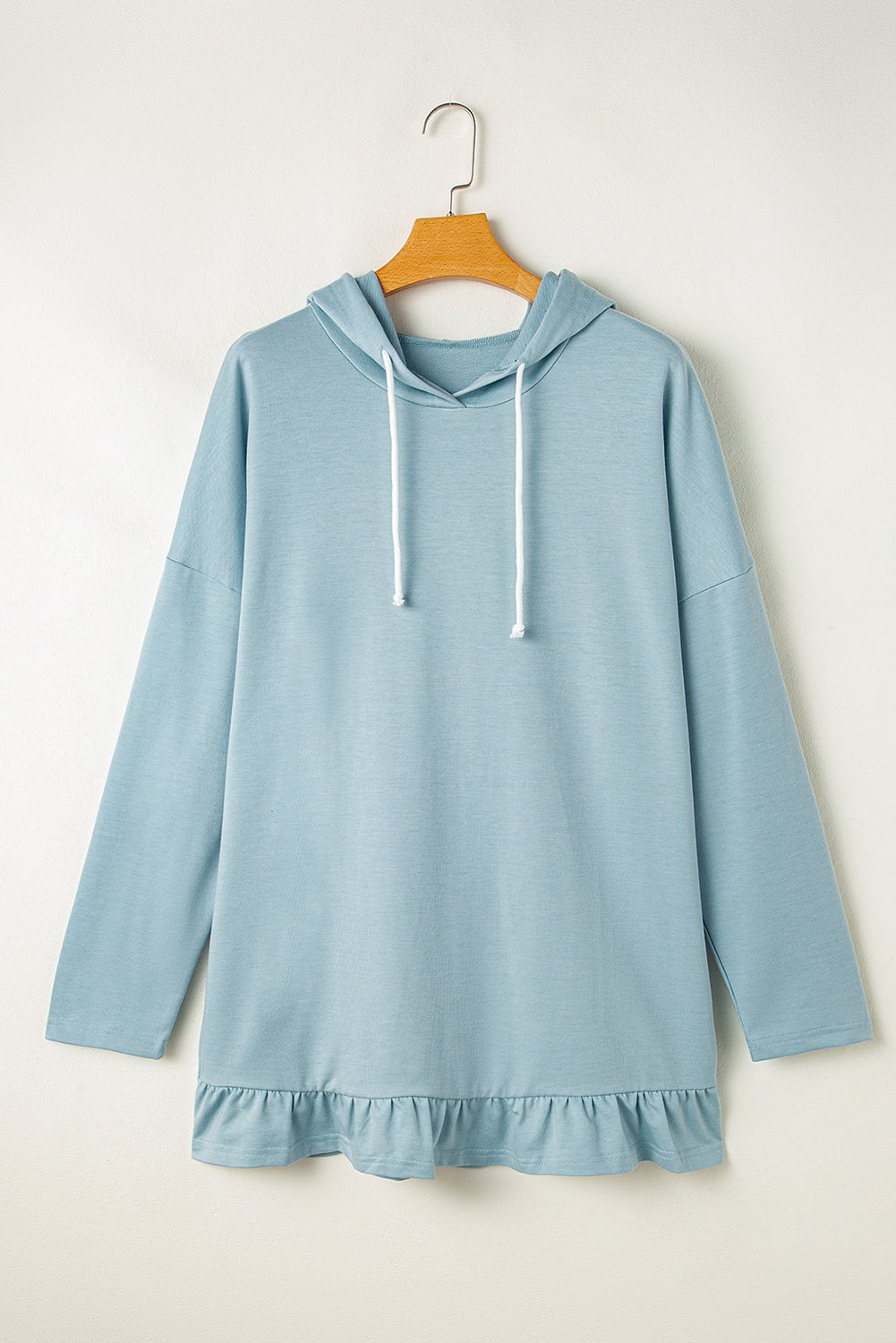 Iceland Blue Solid Ruffled Hem Loose Fit Tunic Hoodie Sweatshirts & Hoodies JT's Designer Fashion