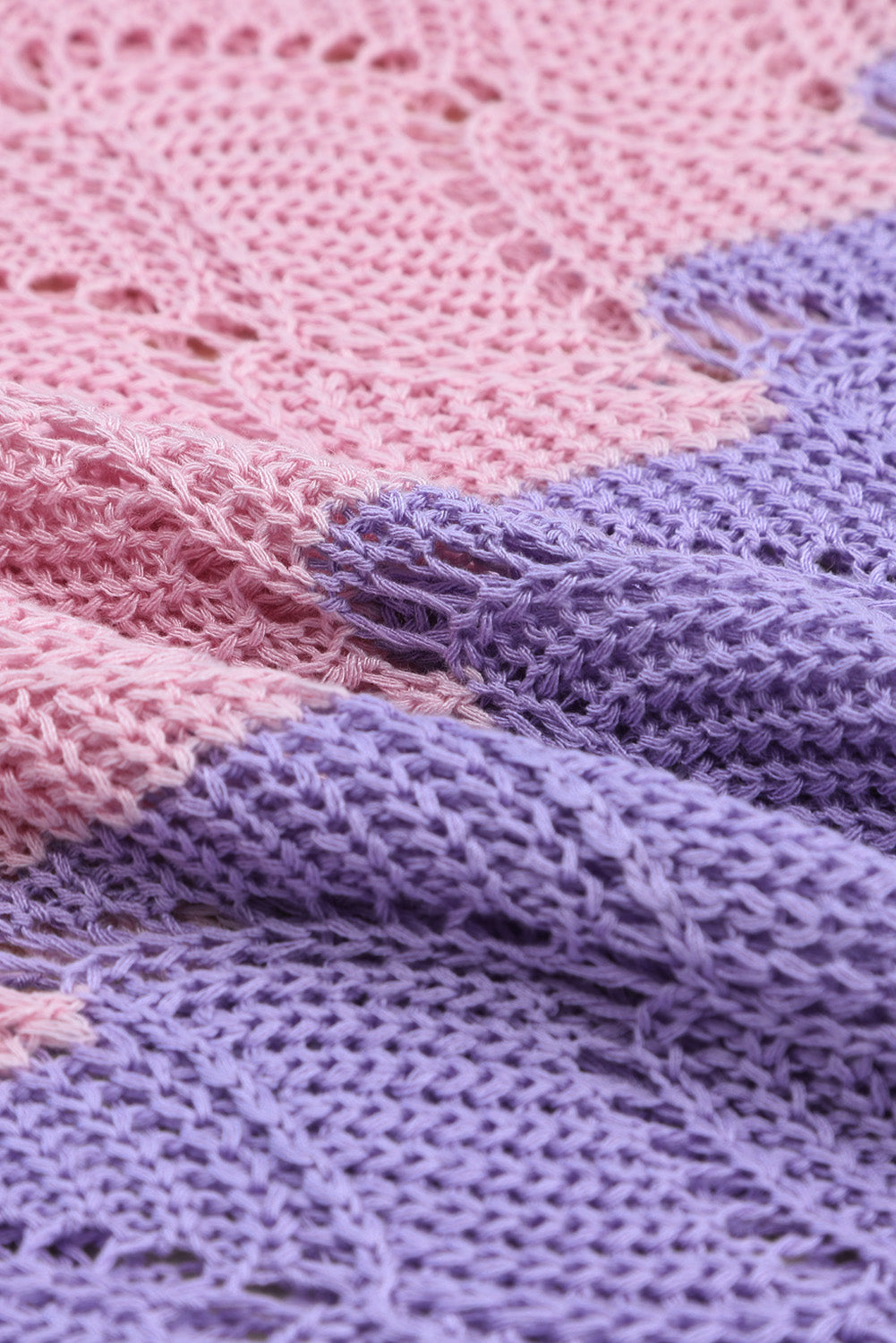 Pink Color Block Hollow Knitted Loose Sweater Sweaters JT's Designer Fashion