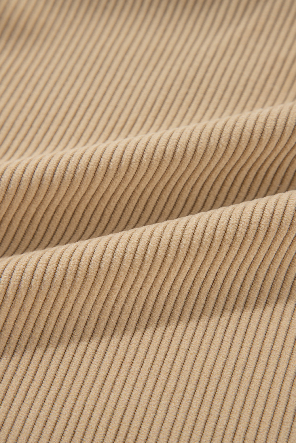 Light French Beige Solid Frilled Flap Pocket Button Up Corduroy Shacket Jackets JT's Designer Fashion
