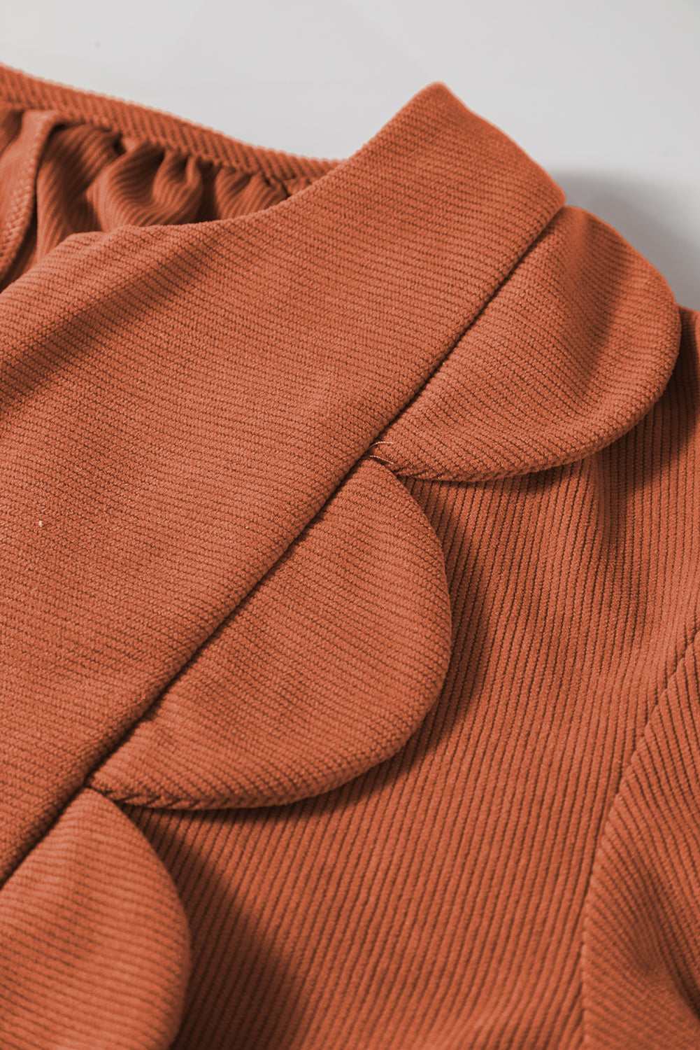 Cinnamon Bracelet Sleeve Split Neck Scallop Detail Pleated Corduroy Mini Dress Mini Dresses JT's Designer Fashion