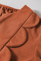 Cinnamon Bracelet Sleeve Split Neck Scallop Detail Pleated Corduroy Mini Dress Mini Dresses JT's Designer Fashion