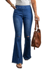 Sky Blue Distressed Bell Bottom Denim Pants Jeans JT's Designer Fashion