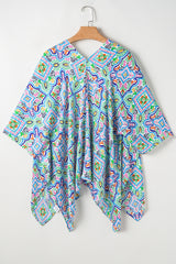 White Boho Floral Printed Rhinestone 3/4 Sleeve Open Front Kimono Kimonos JT's Designer Fashion