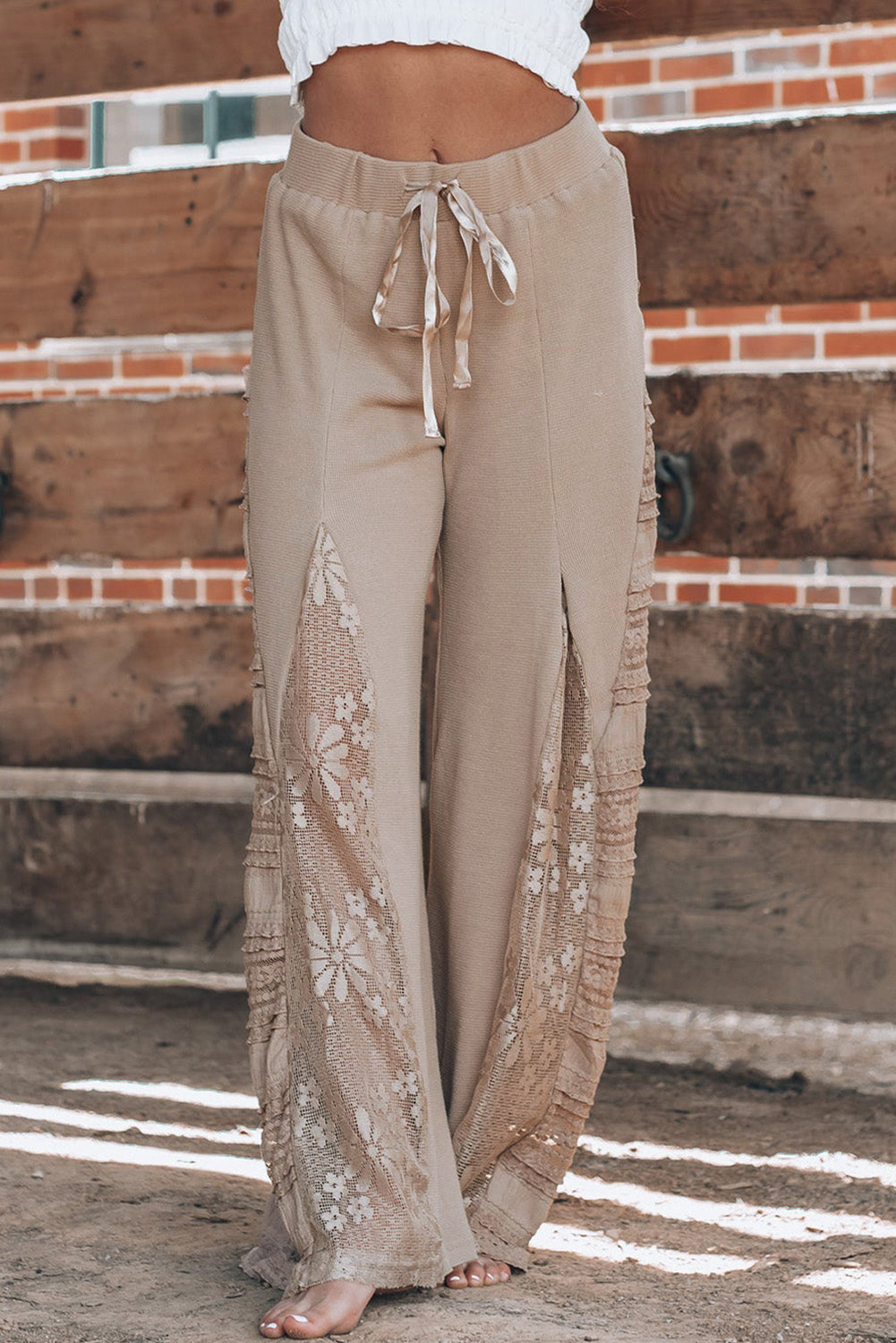 Smoke Gray Boho Lace Patchwork Wide Leg High Waist Pants Pants & Culotte JT's Designer Fashion