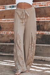 Smoke Gray Boho Lace Patchwork Wide Leg High Waist Pants Pants & Culotte JT's Designer Fashion