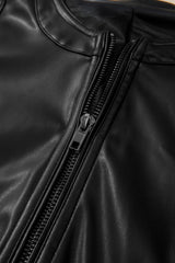 Black Solid Faux Leather Zipper Slim Fit Bomber Jacket Jackets JT's Designer Fashion