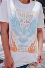 White NASHVILLE 1982 MUSIC CITY Casual T Shirt White 95%Polyester+5%Elastane Graphic Tees JT's Designer Fashion