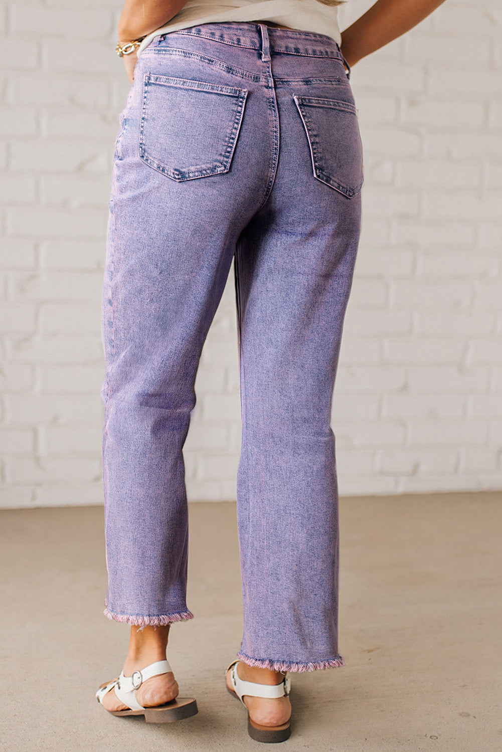 Orchid Petal Vintage Wash Frayed Hem Ankle-length Jeans Jeans JT's Designer Fashion