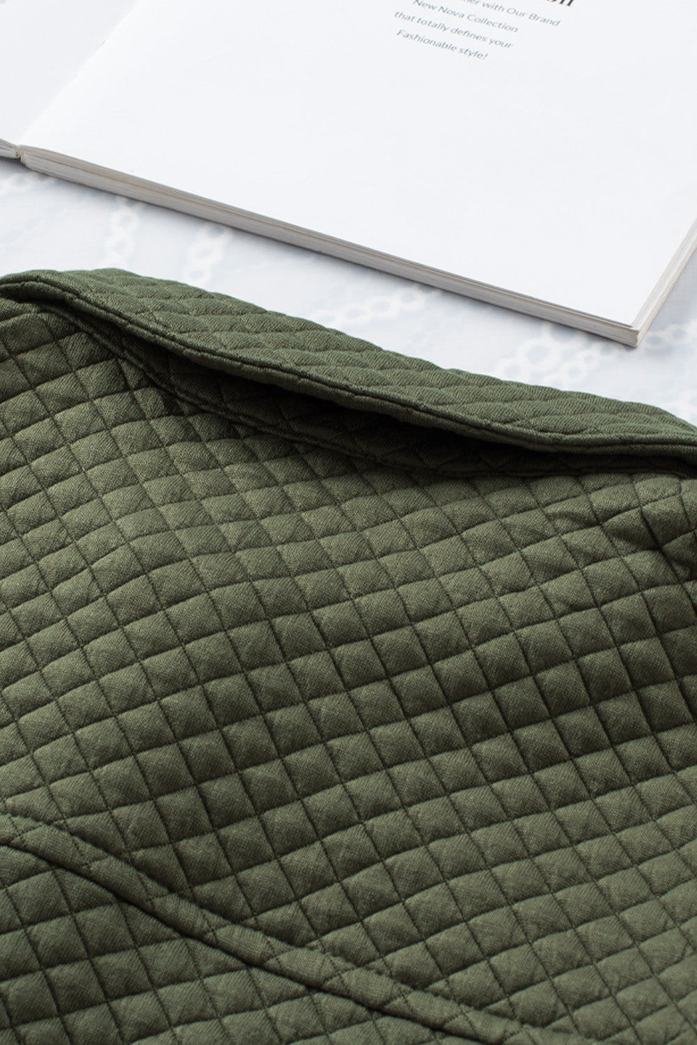 Green Retro Quilted Flap Pocket Button Shacket Jackets JT's Designer Fashion
