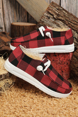 Fiery Red Vintage Plaid Lace Up Flat Shoes Women's Shoes JT's Designer Fashion