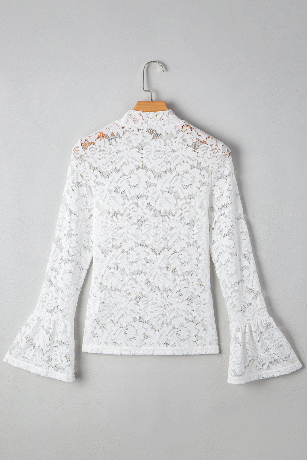 White Lace Crochet Bell Sleeve Mock Neck Blouse Blouses & Shirts JT's Designer Fashion