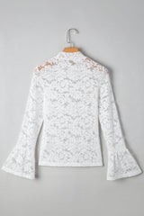 White Lace Crochet Bell Sleeve Mock Neck Blouse Blouses & Shirts JT's Designer Fashion