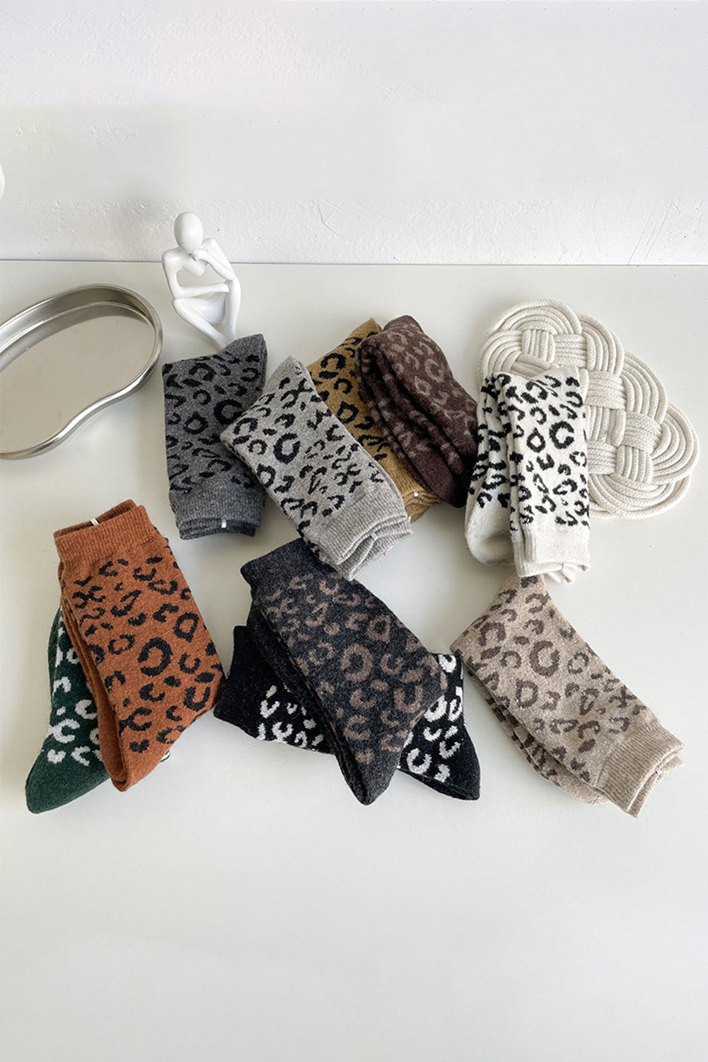 White Leopard Ribbed Edge Tube Socks Socks JT's Designer Fashion