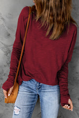 Fiery Red Solid Crew Neck Long Sleeve Top Long Sleeve Tops JT's Designer Fashion