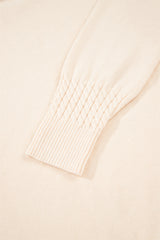 Beige Cable Texture Bohemian Ruffle Hem Patchwork Sweater Sweaters JT's Designer Fashion