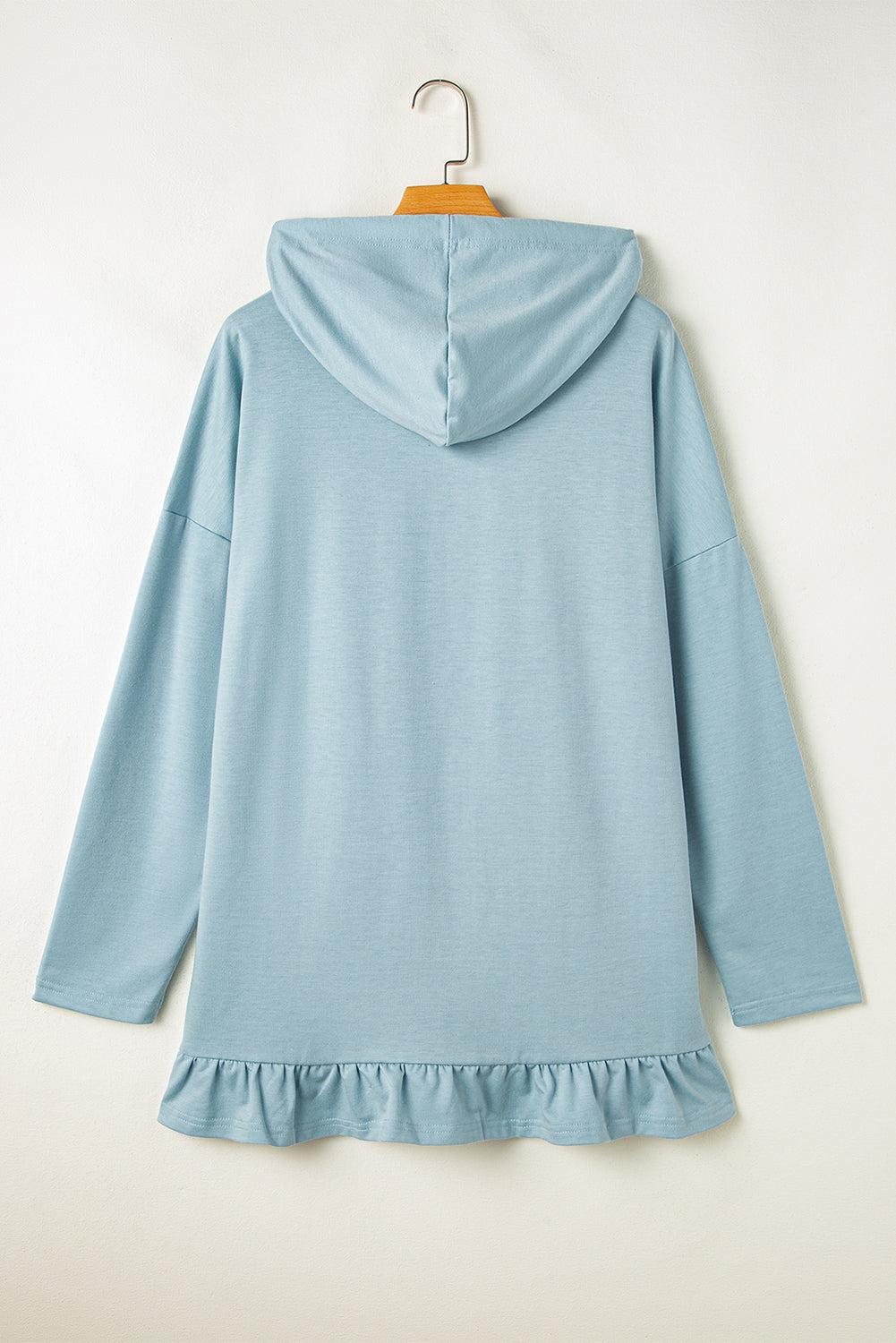 Iceland Blue Solid Ruffled Hem Loose Fit Tunic Hoodie Sweatshirts & Hoodies JT's Designer Fashion