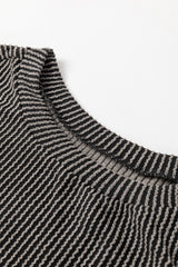 Carbon Grey Corded Knit Long Sleeve Top and High Waist Shorts Set Short Sets JT's Designer Fashion
