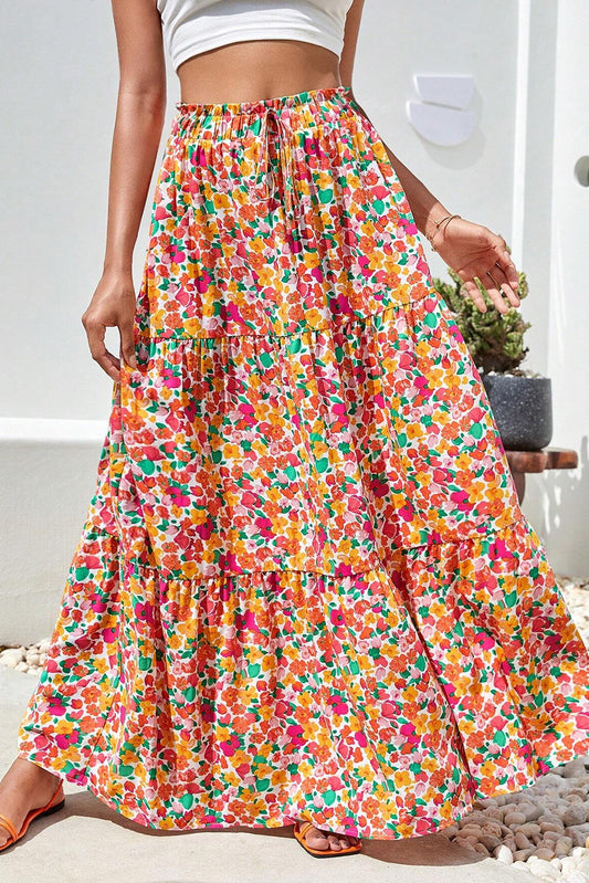 Yellow Boho Floral Print Long Skirt Bottoms JT's Designer Fashion