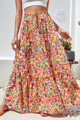 Yellow Boho Floral Print Long Skirt Bottoms JT's Designer Fashion