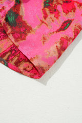 Rose Abstract Print Frilly Neckline Puff Sleeve Blouse Blouses & Shirts JT's Designer Fashion