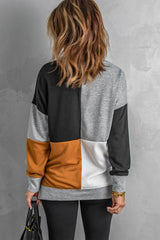 Color Block Round Neck Long Sleeves Pullover Sweatshirt Sweatshirts & Hoodies JT's Designer Fashion