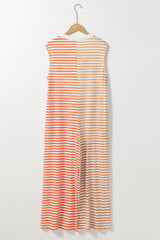 Orange Stripe Oversized Buttoned Front Sleeveless Wide Leg Jumpsuit Jumpsuits & Rompers JT's Designer Fashion