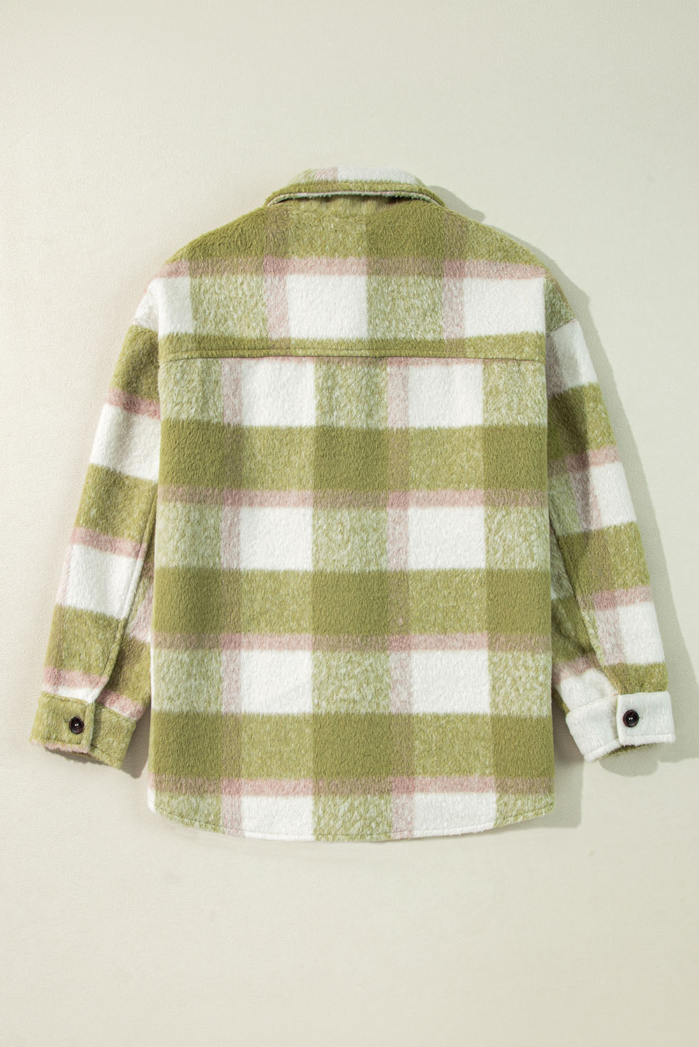 Sage Green Plaid Print Buttoned Flap Pockets Baggy Shacket Plaid Shackets JT's Designer Fashion