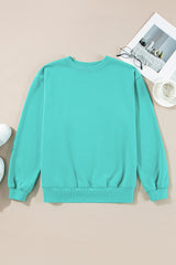 Aruba Blue Plain Drop Shoulder Crewneck Pullover Sweatshirt Sweatshirts & Hoodies JT's Designer Fashion