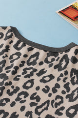 Multicolour Leopard Button V Neck Tee and Drawstring Shorts Set Short Sets JT's Designer Fashion