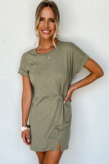 Laurel Green Folded Sleeve Twisted Mini T-Shirt Dress T Shirt Dresses JT's Designer Fashion
