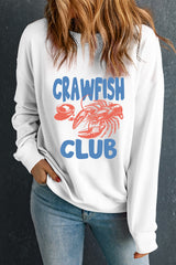 White CRAWFISH CLUB Printed Drop Shoulder Sweatshirt Graphic Sweatshirts JT's Designer Fashion