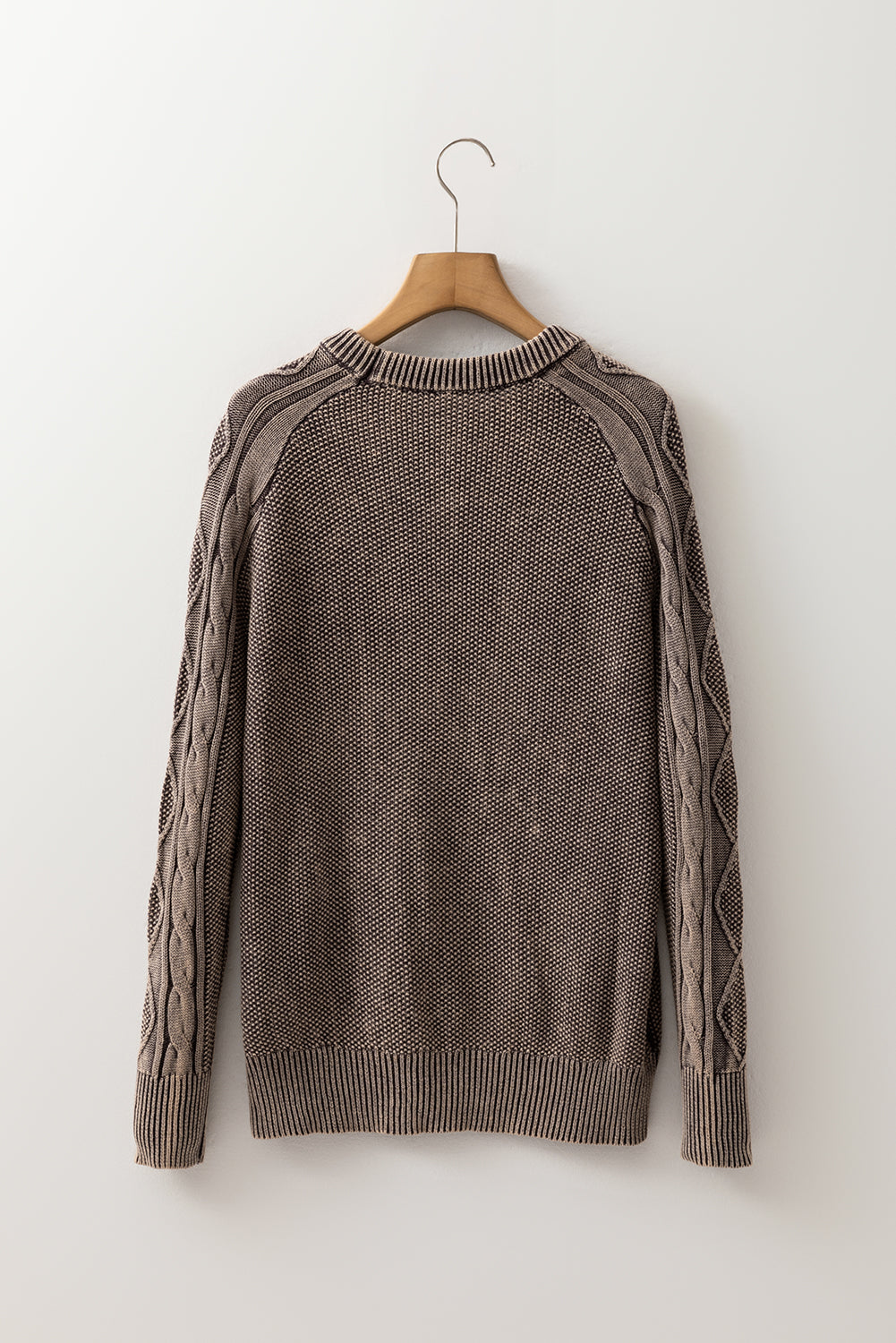 Dark Brown Contrast Cable Knit Sleeve Casual Sweater Sweaters JT's Designer Fashion