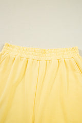 Yellow Color Block Patchwork Half Button Pullover and Shorts 2pcs Outfit Short Sets JT's Designer Fashion