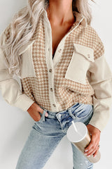 Parchment Houndstooth Corduroy Patchwork Flap Pocket Shacket Jackets JT's Designer Fashion