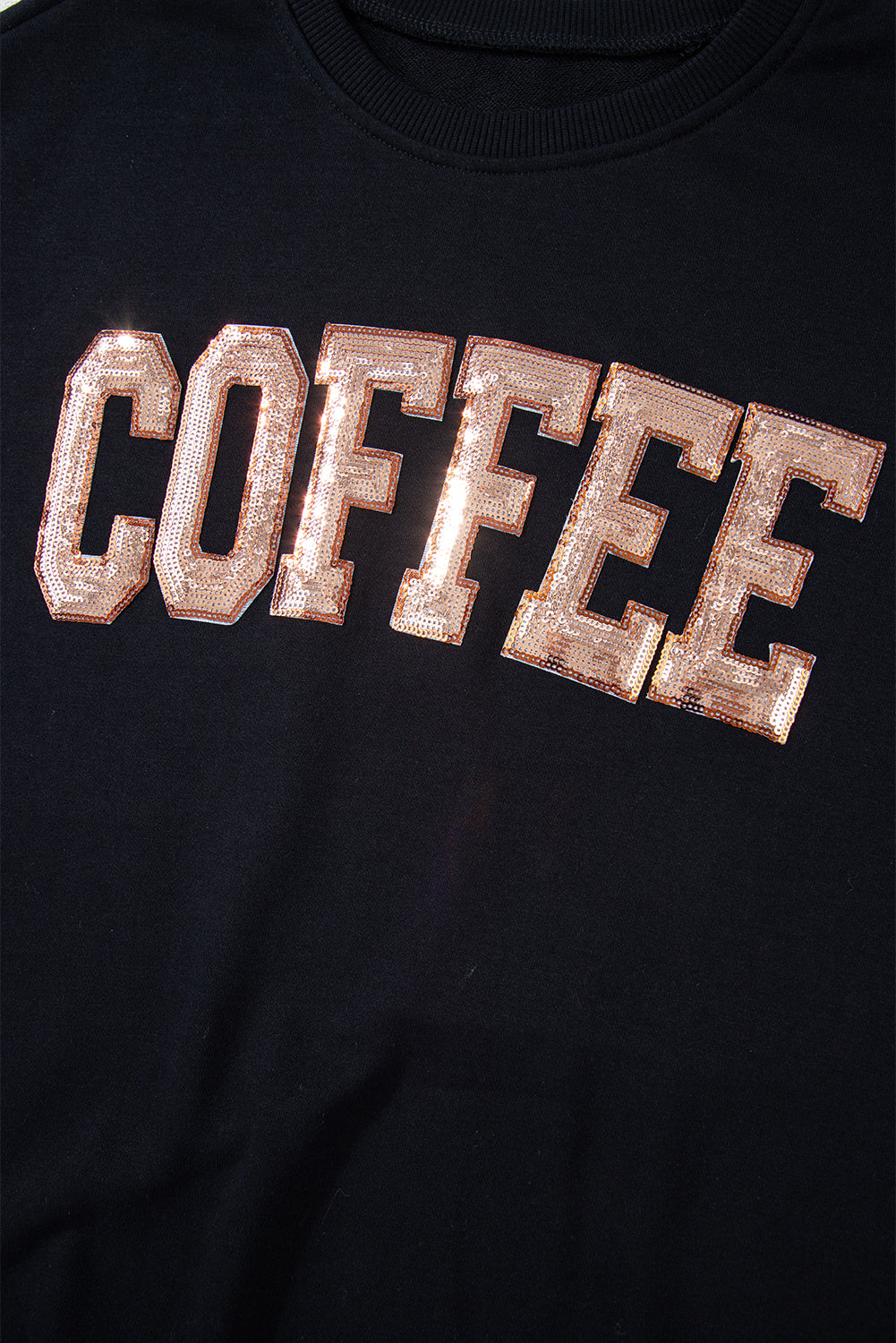 Black Sequined COFFEE Loose Fit Sweatshirt and Shorts Set Short Sets JT's Designer Fashion