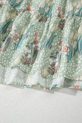 Gray Floral Knotted Strap Smocked Tiered Ruffle Mini Dress Floral Dresses JT's Designer Fashion