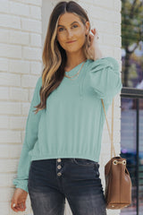 Green Loose Fit Ribbed V Neck Hoodie Sweatshirts & Hoodies JT's Designer Fashion