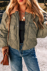 Jungle Green Teddy Collar Flap Pockets Quilted Puffer Jacket Jungle Green 100%Polyester Jackets JT's Designer Fashion