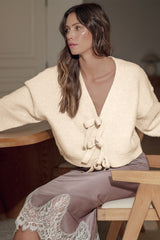 Jet Stream Bowknot Front Loose V Neck Knitted Cardigan Cardigans JT's Designer Fashion