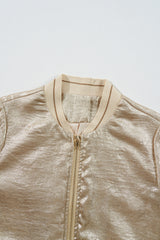 Pale Khaki Metallic Zip up Baseball Jacket Jackets JT's Designer Fashion