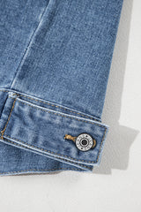 Light Blue Washed Oversize Pocketed Denim Jacket Denim Jackets JT's Designer Fashion